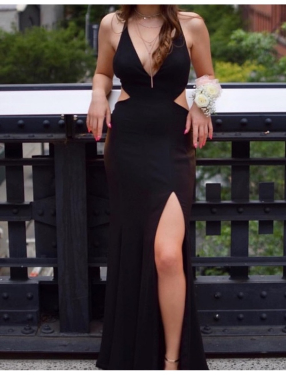 Fame and partners black strappy side cutout maxi dress XS S 6